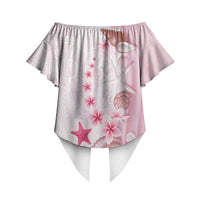 Pink Plumeria Sea Shell Off Shoulder Wrap Waist Top Starfish Polynesian Pattern LT01 - Polynesian Pride