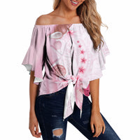 Pink Plumeria Sea Shell Off Shoulder Wrap Waist Top Starfish Polynesian Pattern LT01 - Polynesian Pride