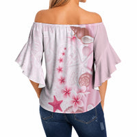 Pink Plumeria Sea Shell Off Shoulder Wrap Waist Top Starfish Polynesian Pattern LT01 - Polynesian Pride