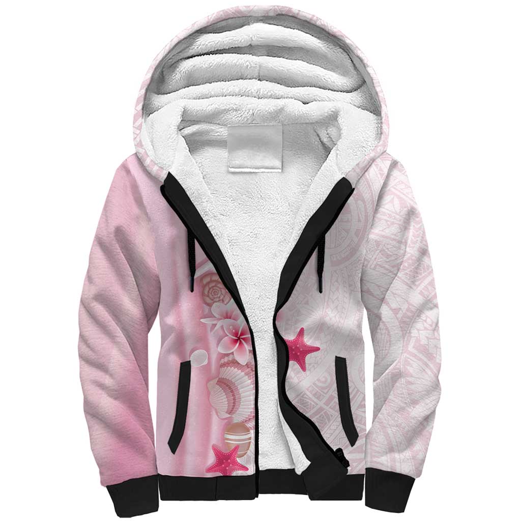 Pink Plumeria Sea Shell Sherpa Hoodie Starfish Polynesian Pattern LT01 Unisex Pink - Polynesian Pride