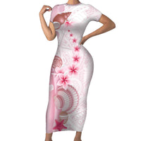 Pink Plumeria Sea Shell Short Sleeve Bodycon Dress Starfish Polynesian Pattern LT01 Long Dress Pink - Polynesian Pride