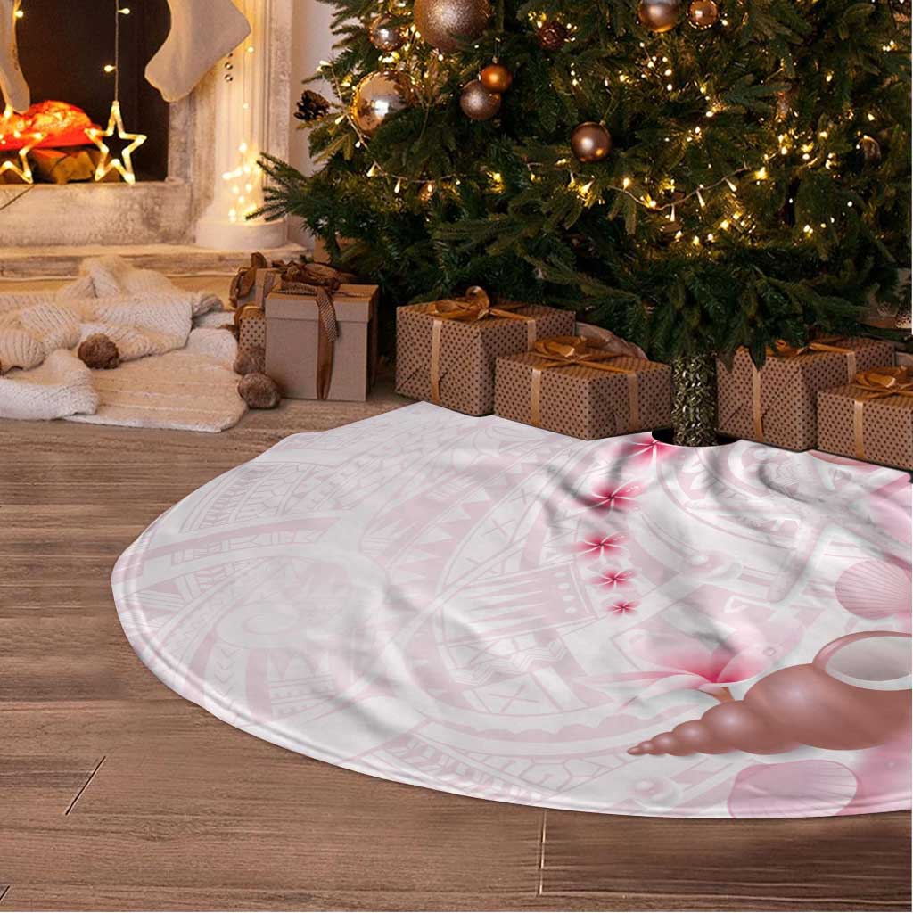 Pink Plumeria Sea Shell Tree Skirt Starfish Polynesian Pattern - Polynesian Pride