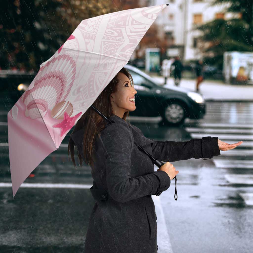 Pink Plumeria Sea Shell Umbrella Starfish Polynesian Pattern - Polynesian Pride