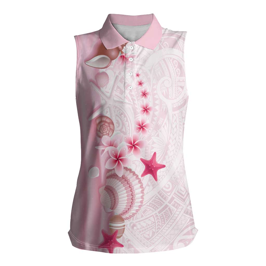Pink Plumeria Sea Shell Women Sleeveless Polo Shirt Starfish Polynesian Pattern LT01 Female Pink - Polynesian Pride