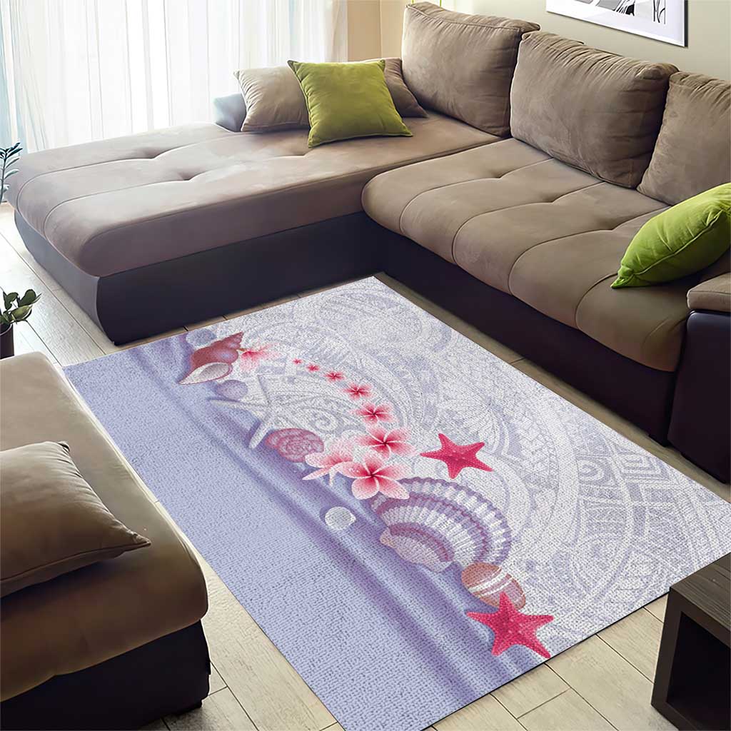 Purple Plumeria Sea Shell Area Rug Starfish Polynesian Pattern - Polynesian Pride