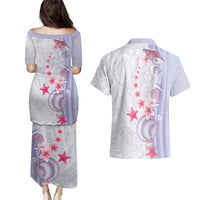 Purple Plumeria Sea Shell Couples Matching Puletasi and Hawaiian Shirt Starfish Polynesian Pattern - Polynesian Pride