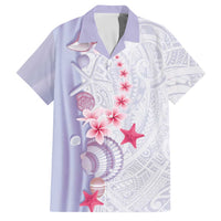 Purple Plumeria Sea Shell Family Matching Mermaid Dress and Hawaiian Shirt Starfish Polynesian Pattern LT01 Dad's Shirt - Short Sleeve Purple - Polynesian Pride