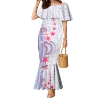 Purple Plumeria Sea Shell Family Matching Mermaid Dress and Hawaiian Shirt Starfish Polynesian Pattern LT01 Mom's Dress Purple - Polynesian Pride