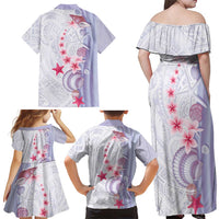 Purple Plumeria Sea Shell Family Matching Off Shoulder Maxi Dress and Hawaiian Shirt Starfish Polynesian Pattern LT01 - Polynesian Pride