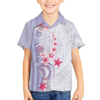 Purple Plumeria Sea Shell Family Matching Off Shoulder Maxi Dress and Hawaiian Shirt Starfish Polynesian Pattern LT01 Son's Shirt Purple - Polynesian Pride
