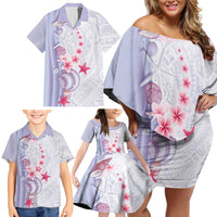 Purple Plumeria Sea Shell Family Matching Off Shoulder Short Dress and Hawaiian Shirt Starfish Polynesian Pattern LT01 - Polynesian Pride