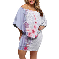Purple Plumeria Sea Shell Family Matching Off Shoulder Short Dress and Hawaiian Shirt Starfish Polynesian Pattern LT01 Mom's Dress Purple - Polynesian Pride