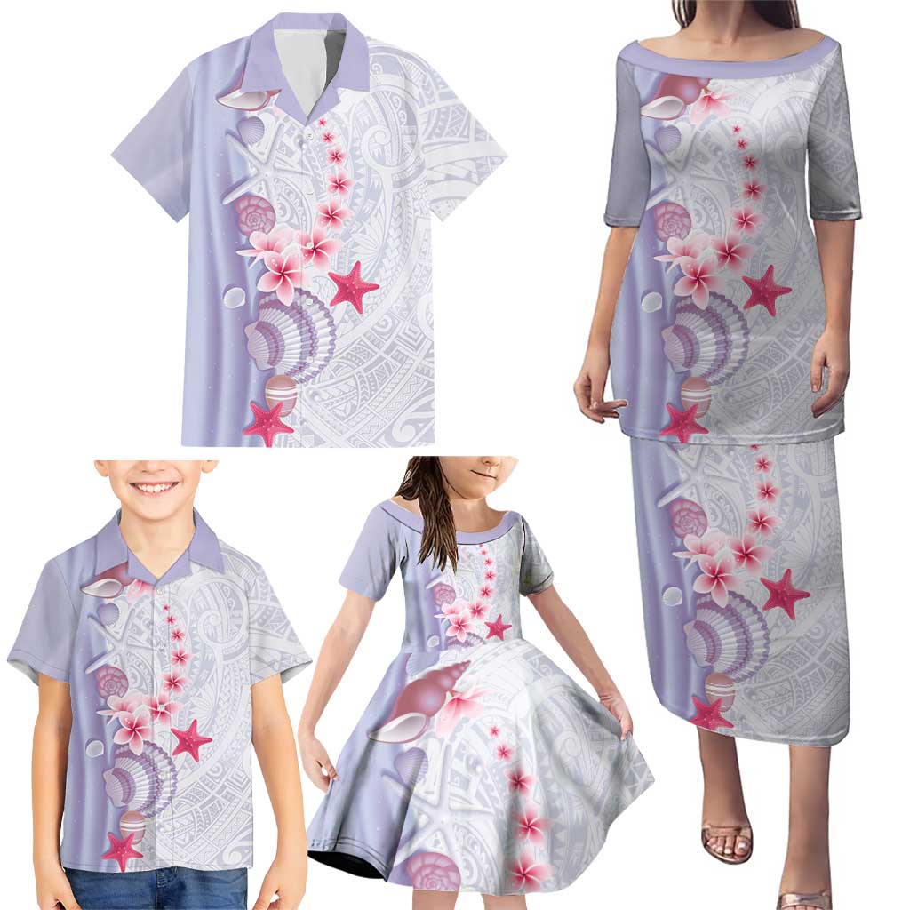 Purple Plumeria Sea Shell Family Matching Puletasi and Hawaiian Shirt Starfish Polynesian Pattern LT01 - Polynesian Pride