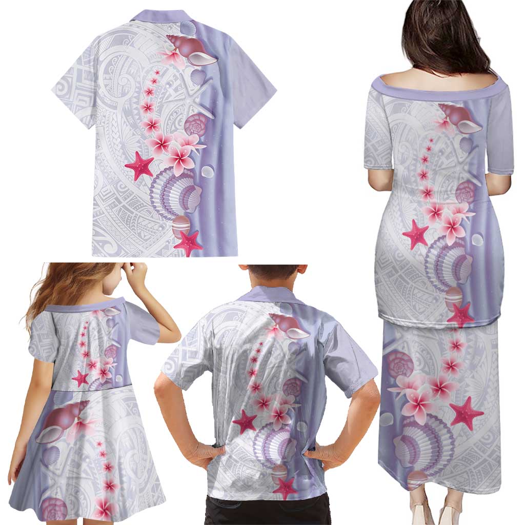 Purple Plumeria Sea Shell Family Matching Puletasi and Hawaiian Shirt Starfish Polynesian Pattern LT01 - Polynesian Pride