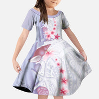 Purple Plumeria Sea Shell Family Matching Short Sleeve Bodycon Dress and Hawaiian Shirt Starfish Polynesian Pattern LT01 Daughter's Dress Purple - Polynesian Pride