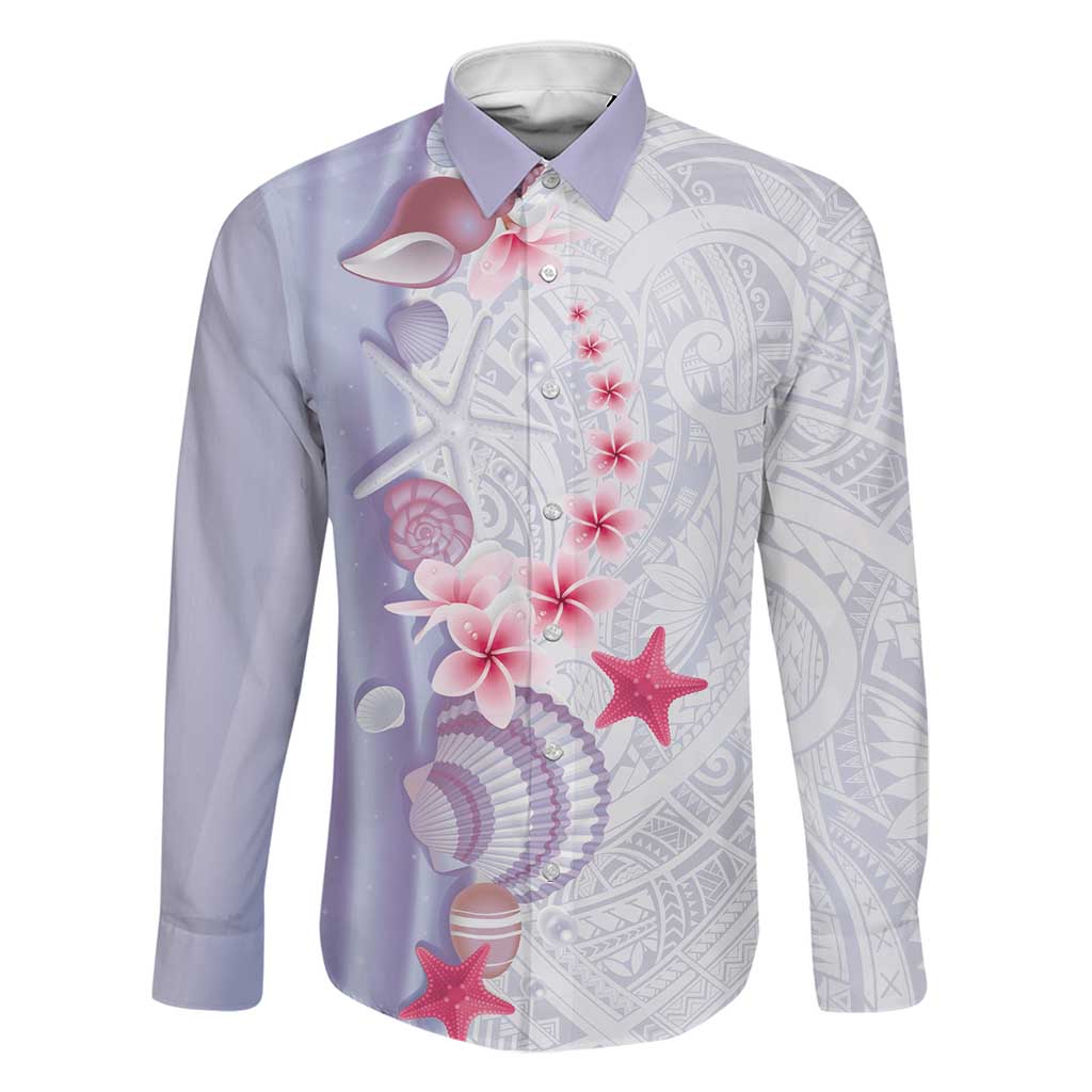 Purple Plumeria Sea Shell Family Matching Short Sleeve Bodycon Dress and Hawaiian Shirt Starfish Polynesian Pattern LT01 Dad's Shirt - Long Sleeve Purple - Polynesian Pride