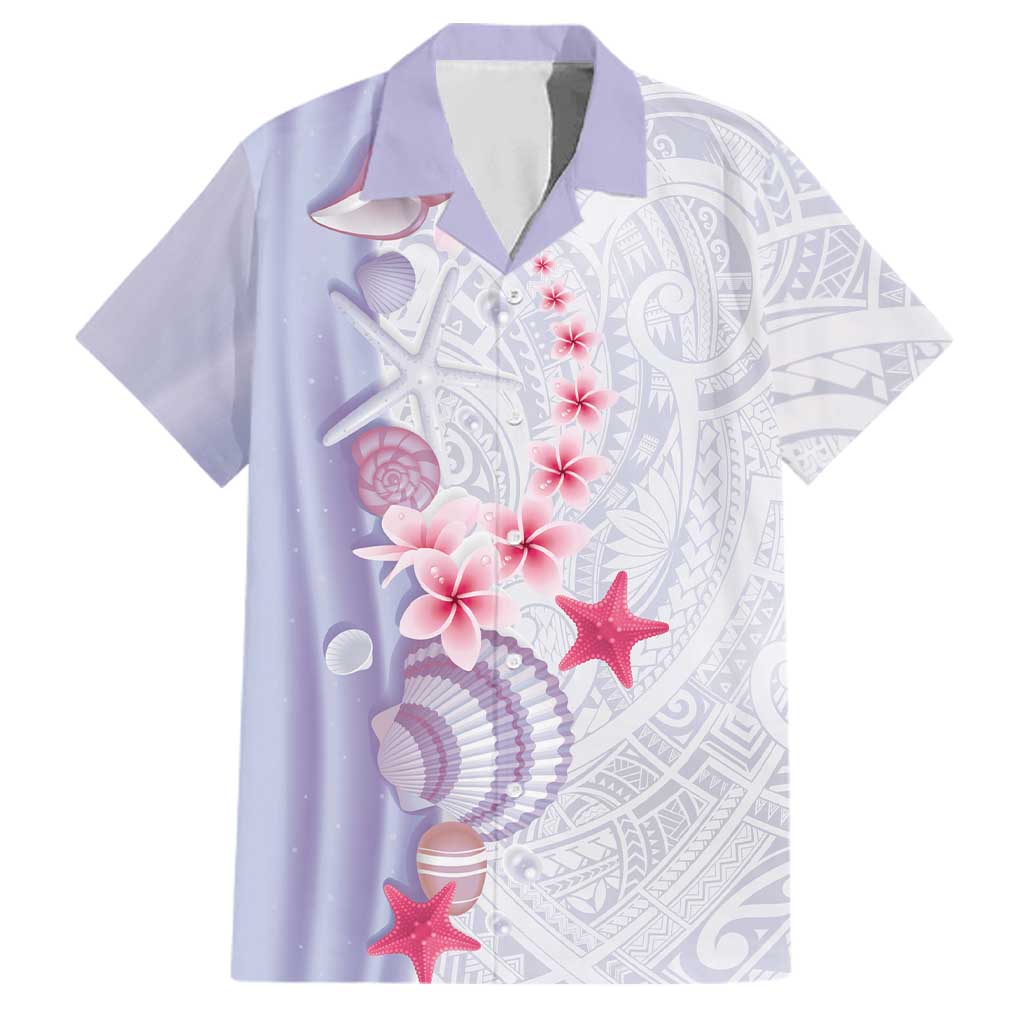 Purple Plumeria Sea Shell Family Matching Tank Maxi Dress and Hawaiian Shirt Starfish Polynesian Pattern LT01 Dad's Shirt - Short Sleeve Purple - Polynesian Pride