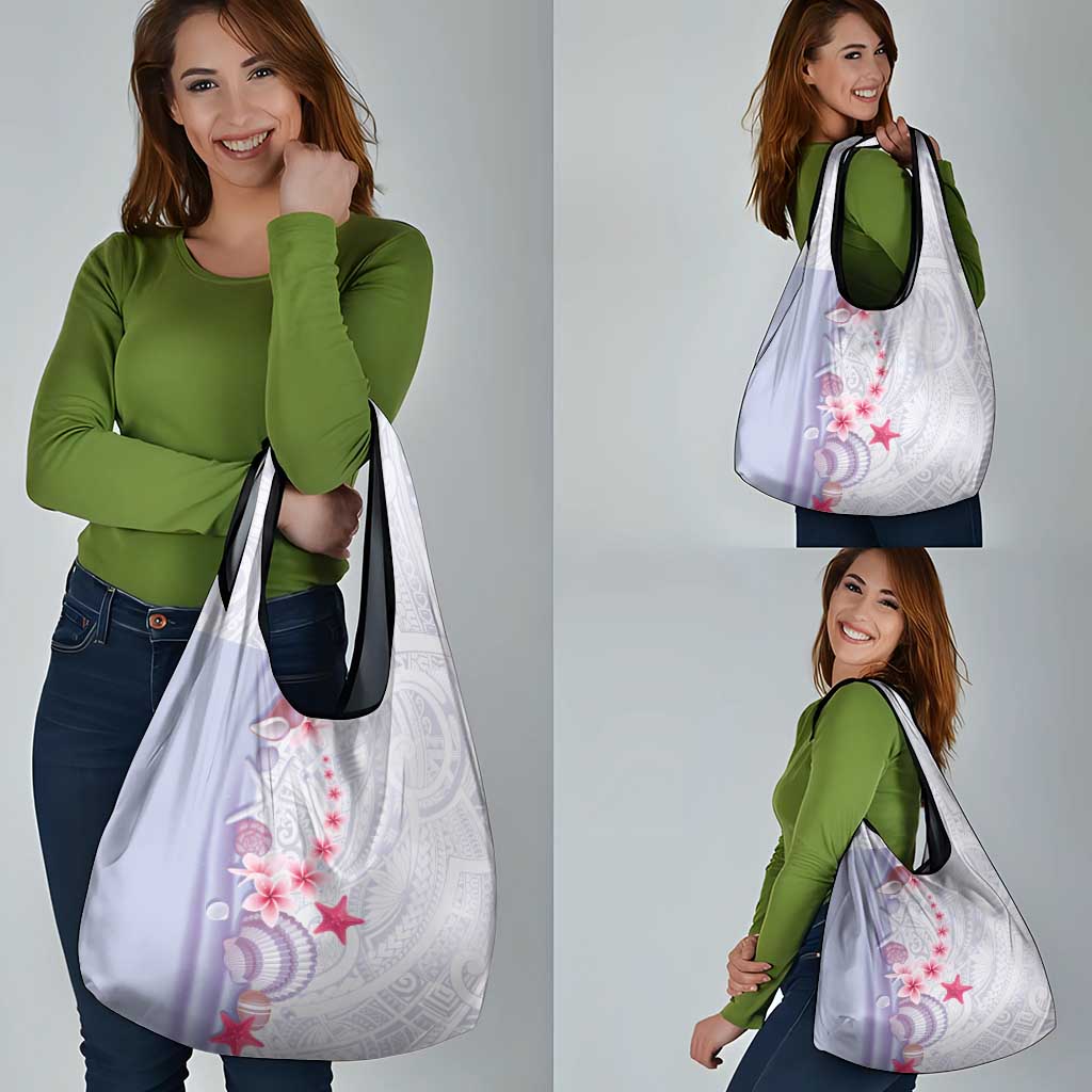Purple Plumeria Sea Shell Grocery Bag Starfish Polynesian Pattern - Polynesian Pride