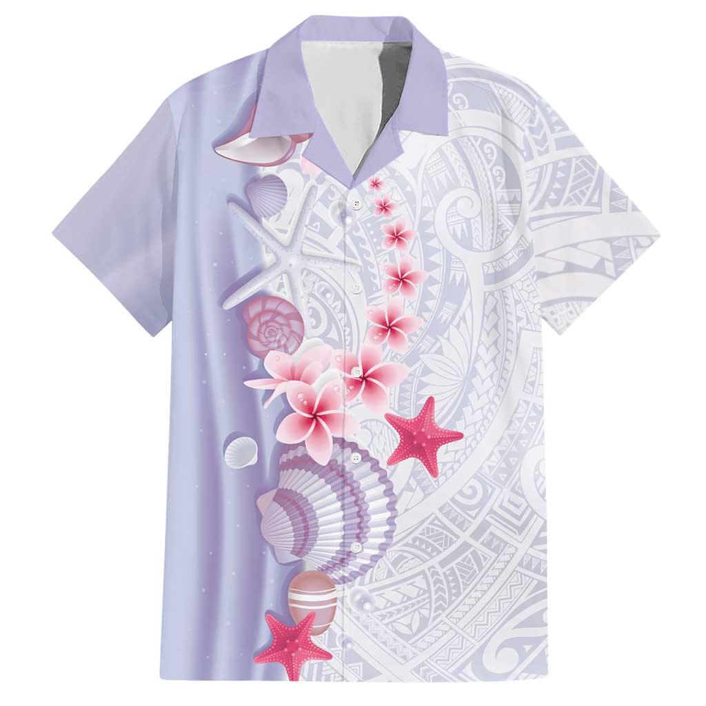 Purple Plumeria Sea Shell Hawaiian Shirt Starfish Polynesian Pattern - Polynesian Pride
