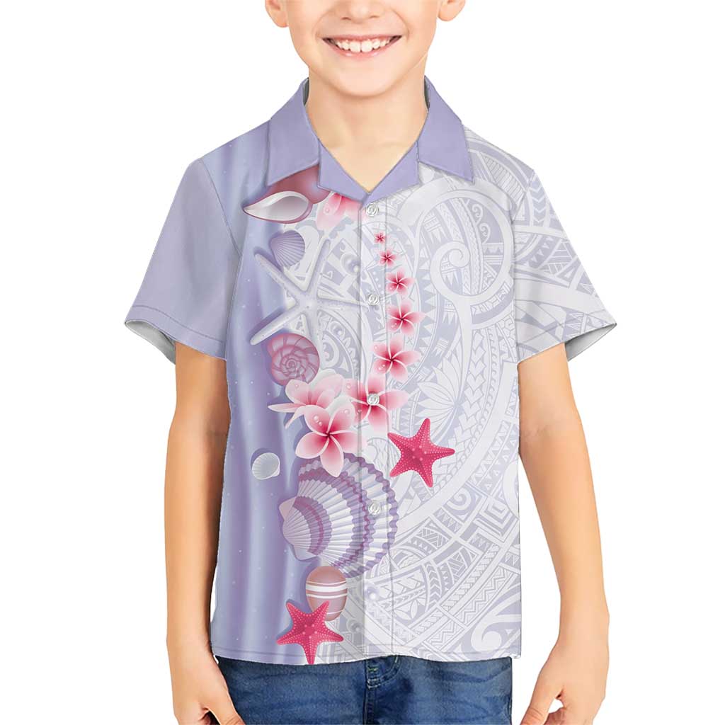 Purple Plumeria Sea Shell Kid Hawaiian Shirt Starfish Polynesian Pattern LT01 Kid Purple - Polynesian Pride
