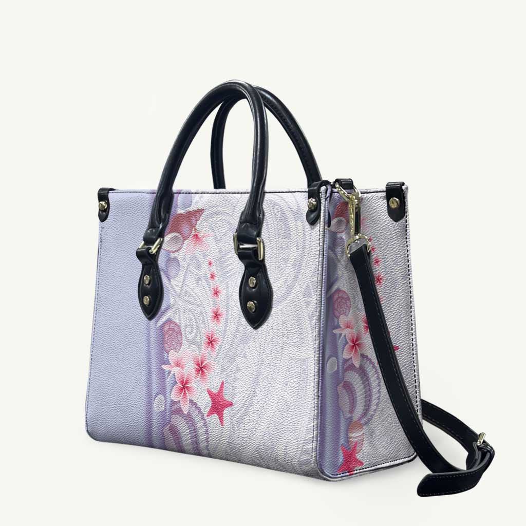 Purple Plumeria Sea Shell Leather Bag Starfish Polynesian Pattern - Polynesian Pride