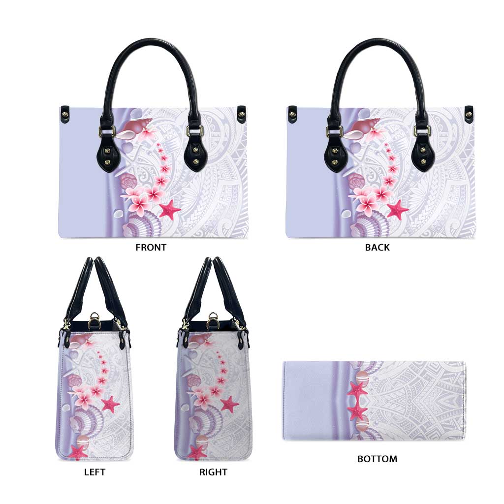 Purple Plumeria Sea Shell Leather Bag Starfish Polynesian Pattern - Polynesian Pride