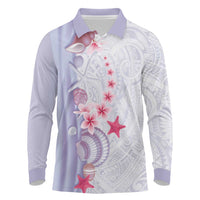 Purple Plumeria Sea Shell Long Sleeve Polo Shirt Starfish Polynesian Pattern LT01 Purple - Polynesian Pride