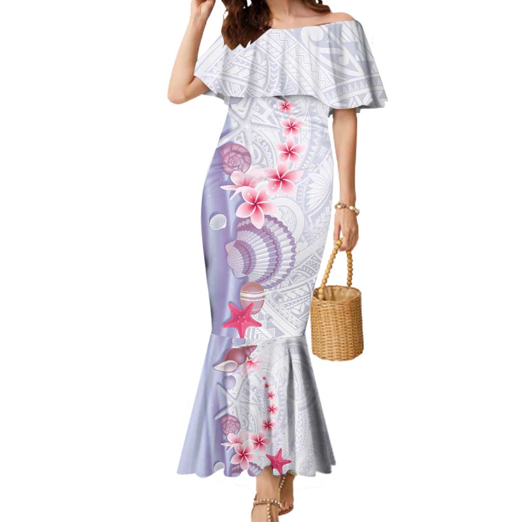 Purple Plumeria Sea Shell Mermaid Dress Starfish Polynesian Pattern - Polynesian Pride