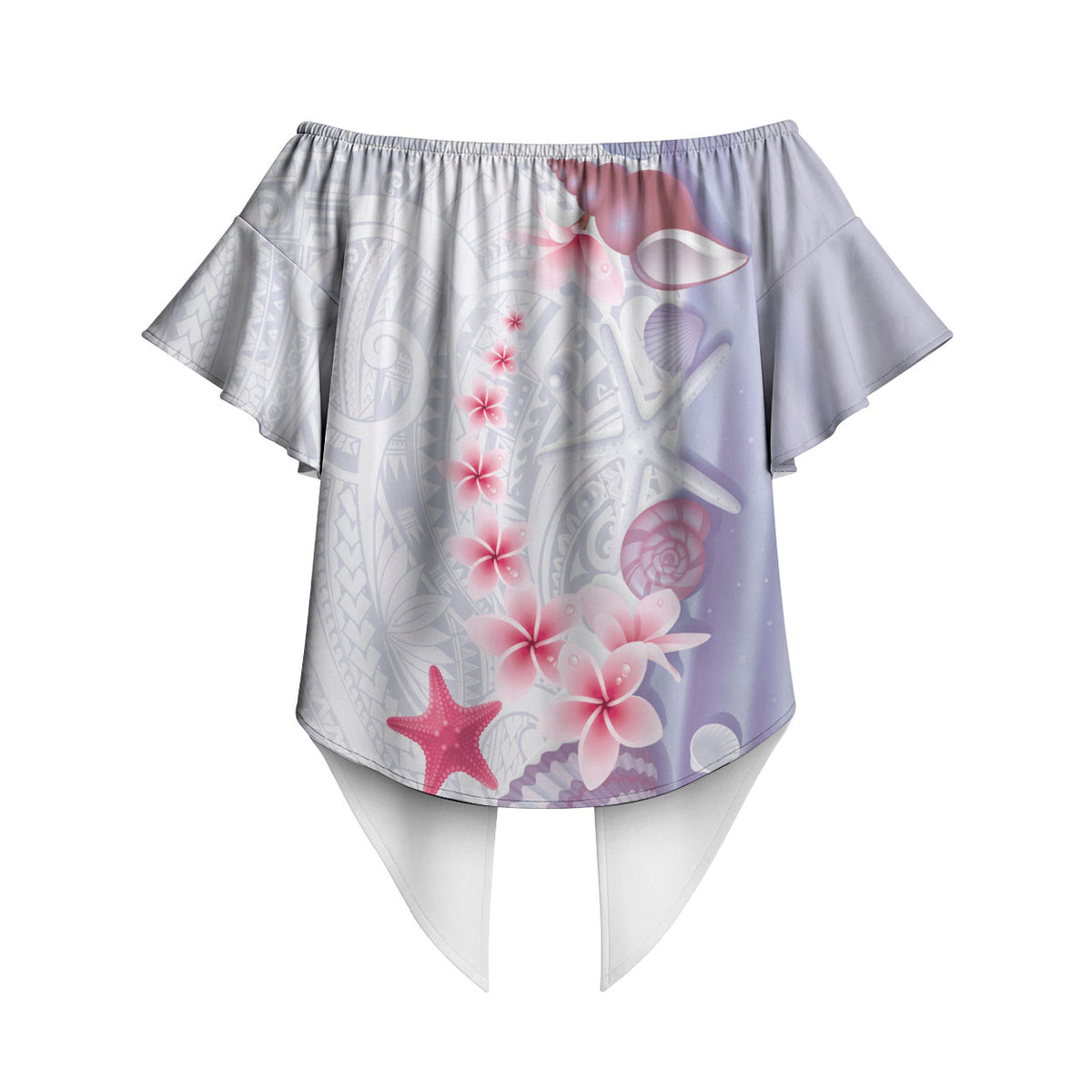 Purple Plumeria Sea Shell Off Shoulder Wrap Waist Top Starfish Polynesian Pattern LT01 - Polynesian Pride