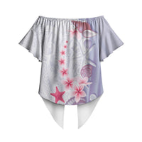 Purple Plumeria Sea Shell Off Shoulder Wrap Waist Top Starfish Polynesian Pattern LT01 - Polynesian Pride