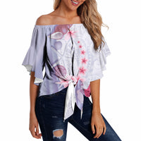 Purple Plumeria Sea Shell Off Shoulder Wrap Waist Top Starfish Polynesian Pattern LT01 - Polynesian Pride