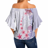 Purple Plumeria Sea Shell Off Shoulder Wrap Waist Top Starfish Polynesian Pattern LT01 - Polynesian Pride