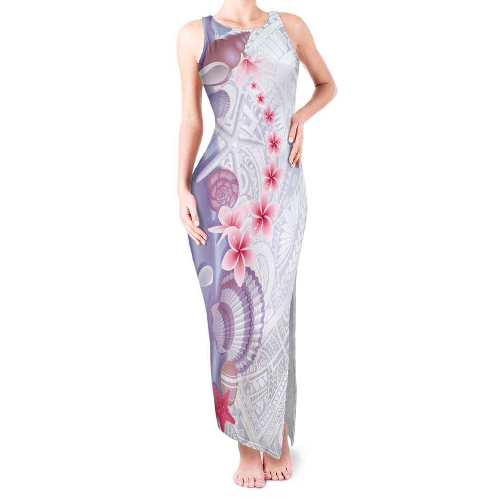 Purple Plumeria Sea Shell Tank Maxi Dress Starfish Polynesian Pattern - Polynesian Pride