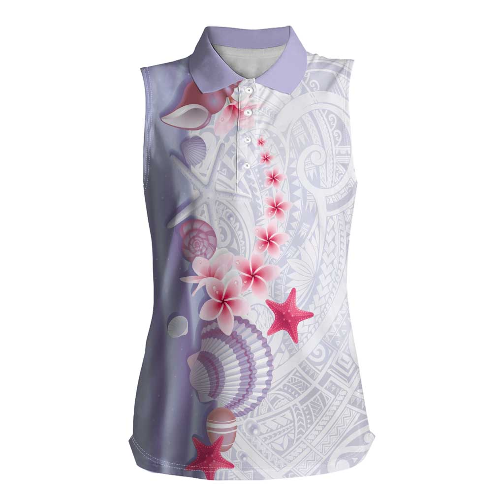 Purple Plumeria Sea Shell Women Sleeveless Polo Shirt Starfish Polynesian Pattern LT01 Female Purple - Polynesian Pride