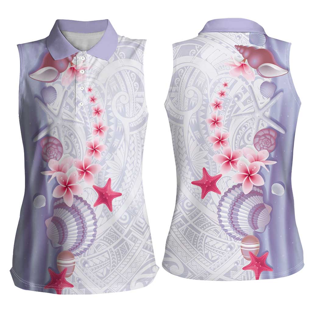 Purple Plumeria Sea Shell Women Sleeveless Polo Shirt Starfish Polynesian Pattern - Polynesian Pride
