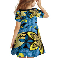Plumeria Polynesian Pattern Family Matching Long Sleeve Bodycon Dress and Hawaiian Shirt Unique Fantasy Blue Yellow LT01 - Polynesian Pride