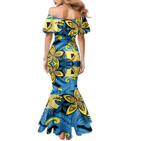 Plumeria Polynesian Pattern Family Matching Mermaid Dress and Hawaiian Shirt Unique Fantasy Blue Yellow LT01 - Polynesian Pride