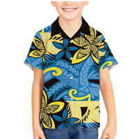Plumeria Polynesian Pattern Family Matching Mermaid Dress and Hawaiian Shirt Unique Fantasy Blue Yellow LT01 Son's Shirt Blue - Polynesian Pride