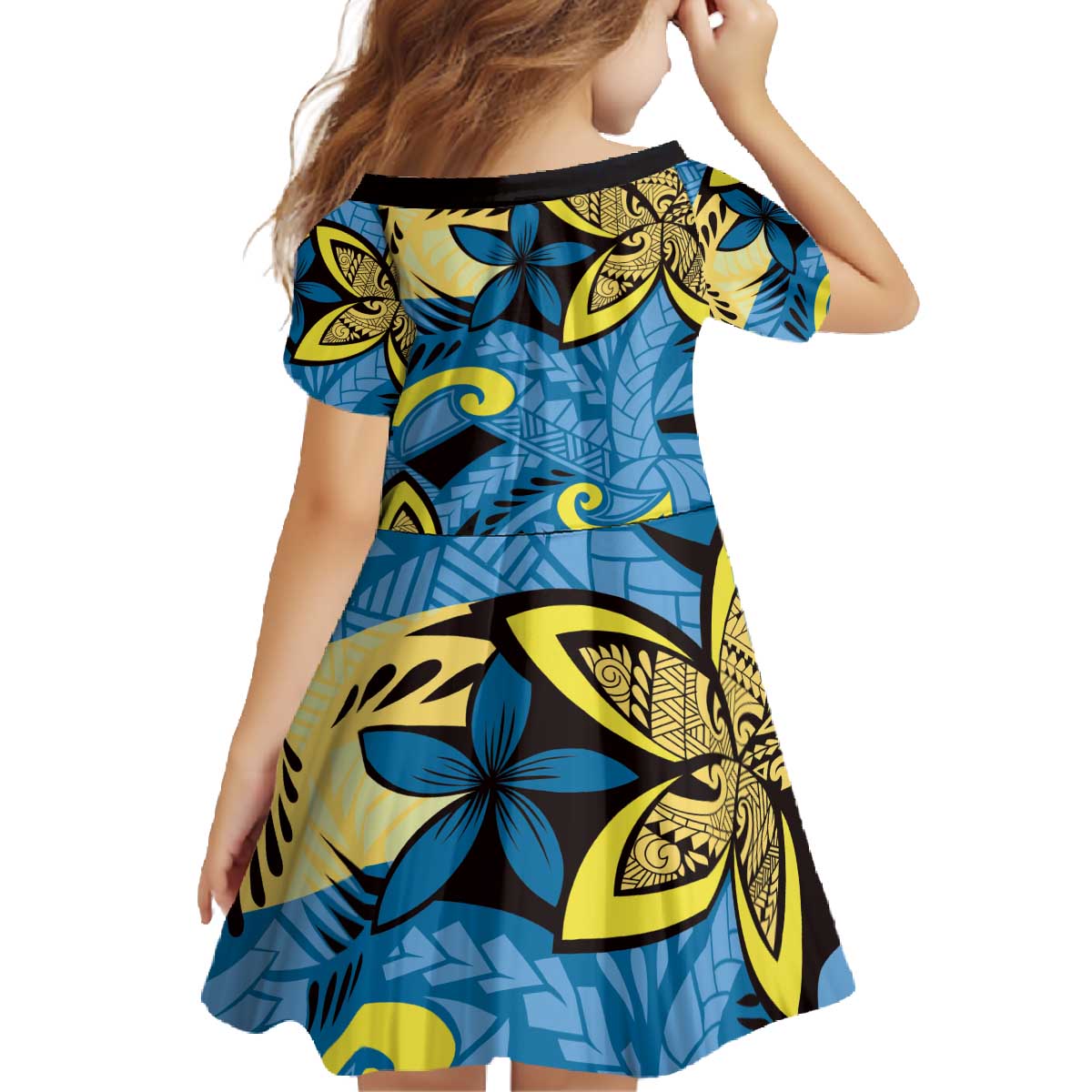 Plumeria Polynesian Pattern Family Matching Off The Shoulder Long Sleeve Dress and Hawaiian Shirt Unique Fantasy Blue Yellow LT01 - Polynesian Pride