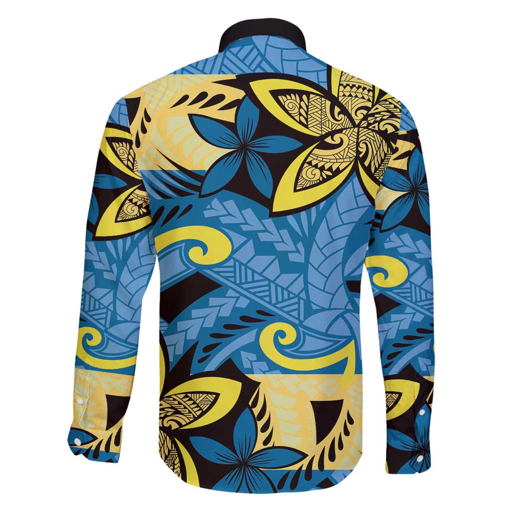 Plumeria Polynesian Pattern Family Matching Off Shoulder Maxi Dress and Hawaiian Shirt Unique Fantasy Blue Yellow LT01 - Polynesian Pride