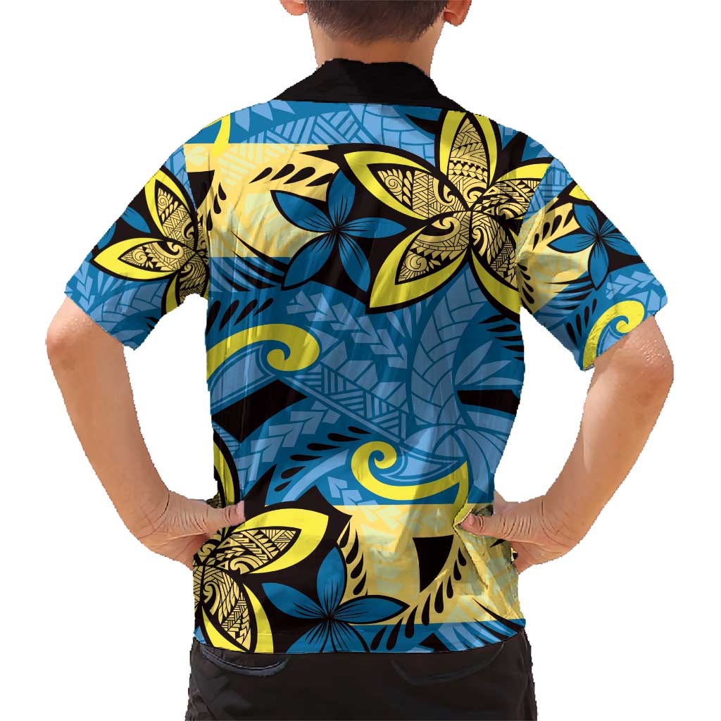 Plumeria Polynesian Pattern Family Matching Short Sleeve Bodycon Dress and Hawaiian Shirt Unique Fantasy Blue Yellow LT01 - Polynesian Pride