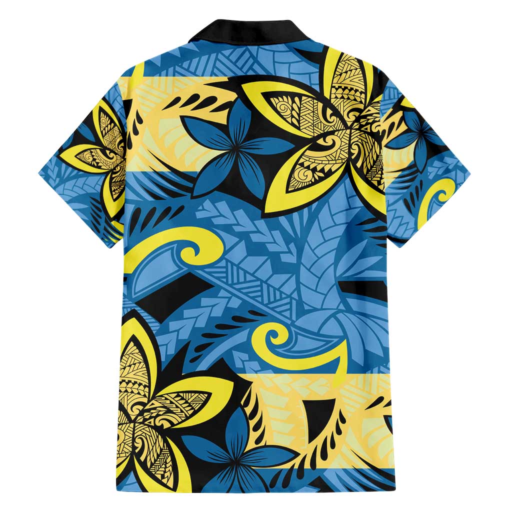 Plumeria Polynesian Pattern Family Matching Short Sleeve Bodycon Dress and Hawaiian Shirt Unique Fantasy Blue Yellow LT01 - Polynesian Pride