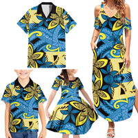Plumeria Polynesian Pattern Family Matching Summer Maxi Dress and Hawaiian Shirt Unique Fantasy Blue Yellow LT01 - Polynesian Pride
