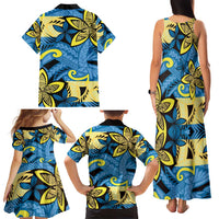 Plumeria Polynesian Pattern Family Matching Tank Maxi Dress and Hawaiian Shirt Unique Fantasy Blue Yellow LT01 - Polynesian Pride