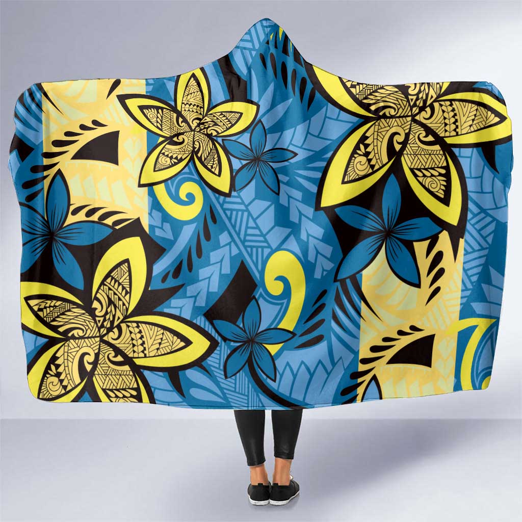 Plumeria Polynesian Pattern Hooded Blanket Unique Fantasy Blue Yellow LT01 One Size Blue - Polynesian Pride