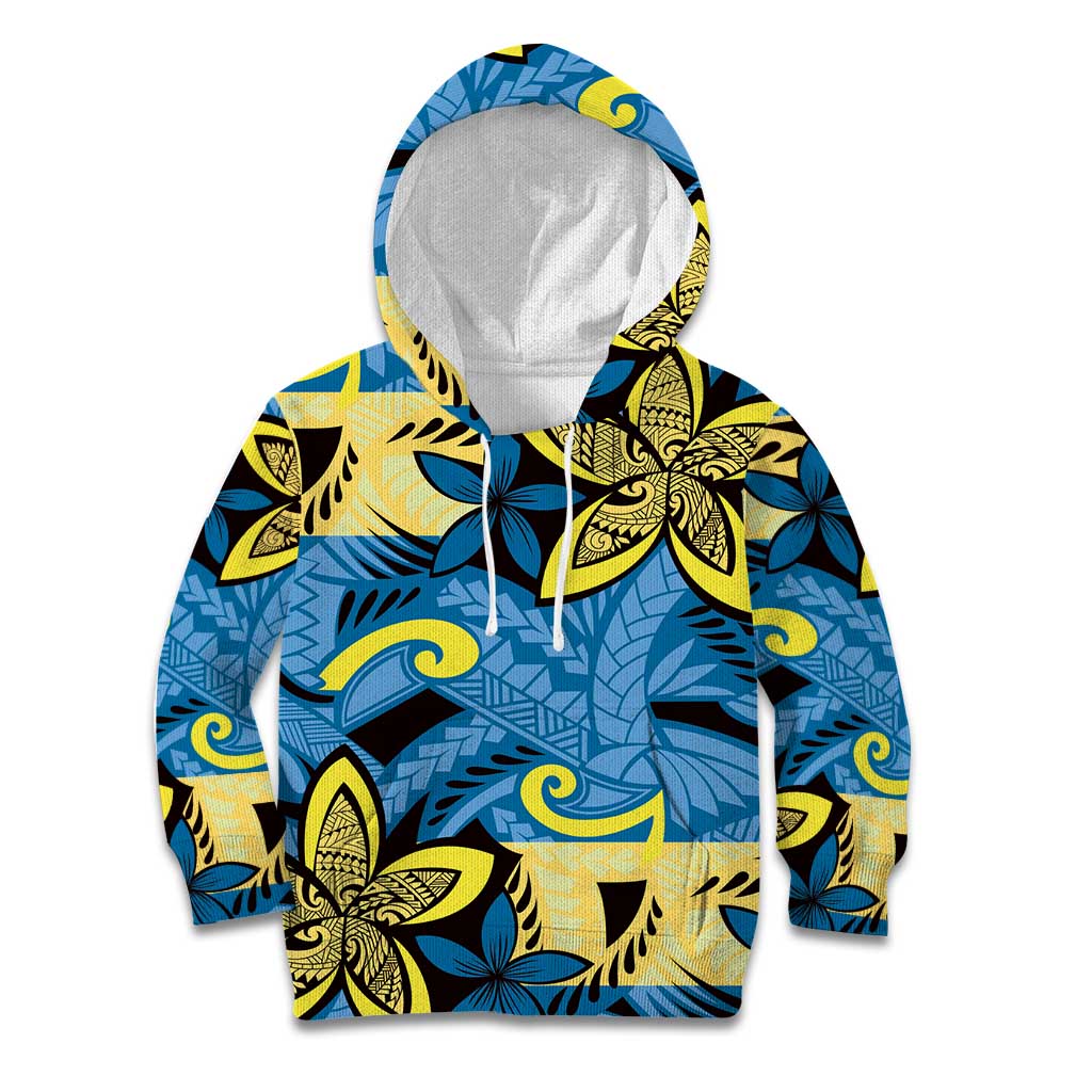 Plumeria Polynesian Pattern Kid Hoodie Unique Fantasy Blue Yellow LT01 Hoodie Blue - Polynesian Pride