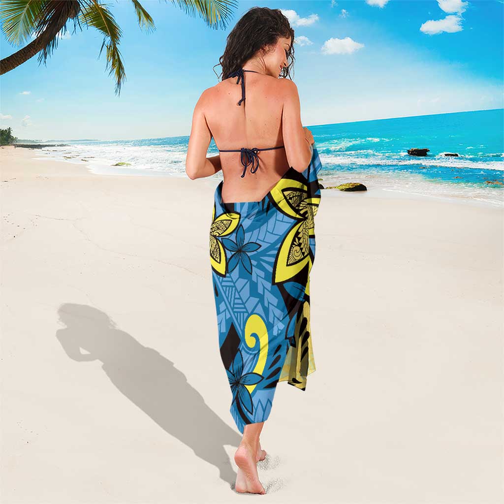 Plumeria Polynesian Pattern Sarong Unique Fantasy Blue Yellow