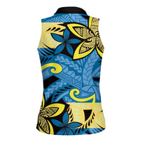 Plumeria Polynesian Pattern Women Sleeveless Polo Shirt Unique Fantasy Blue Yellow LT01 - Polynesian Pride