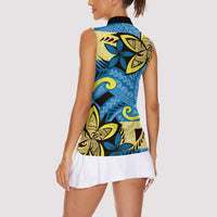 Plumeria Polynesian Pattern Women Sleeveless Polo Shirt Unique Fantasy Blue Yellow LT01 - Polynesian Pride