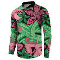 Plumeria Polynesian Pattern Button Sweatshirt Unique Fantasy Green Pink